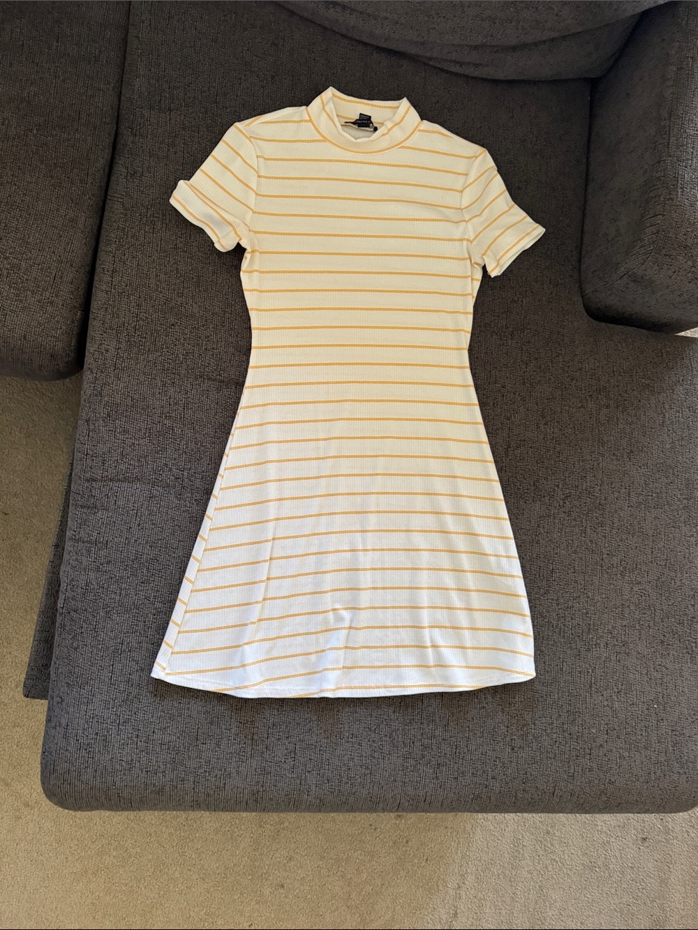 Forever 21 Cream and Yellow Striped Mock-Neck Mini Dress